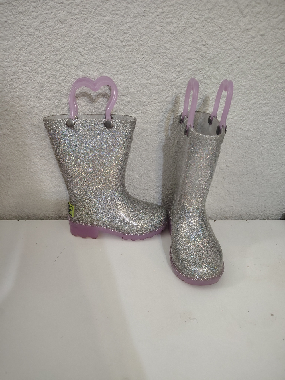 Western Chief Girls Baby Toddler Glitter Rain Boots with Purple Handles Size 5